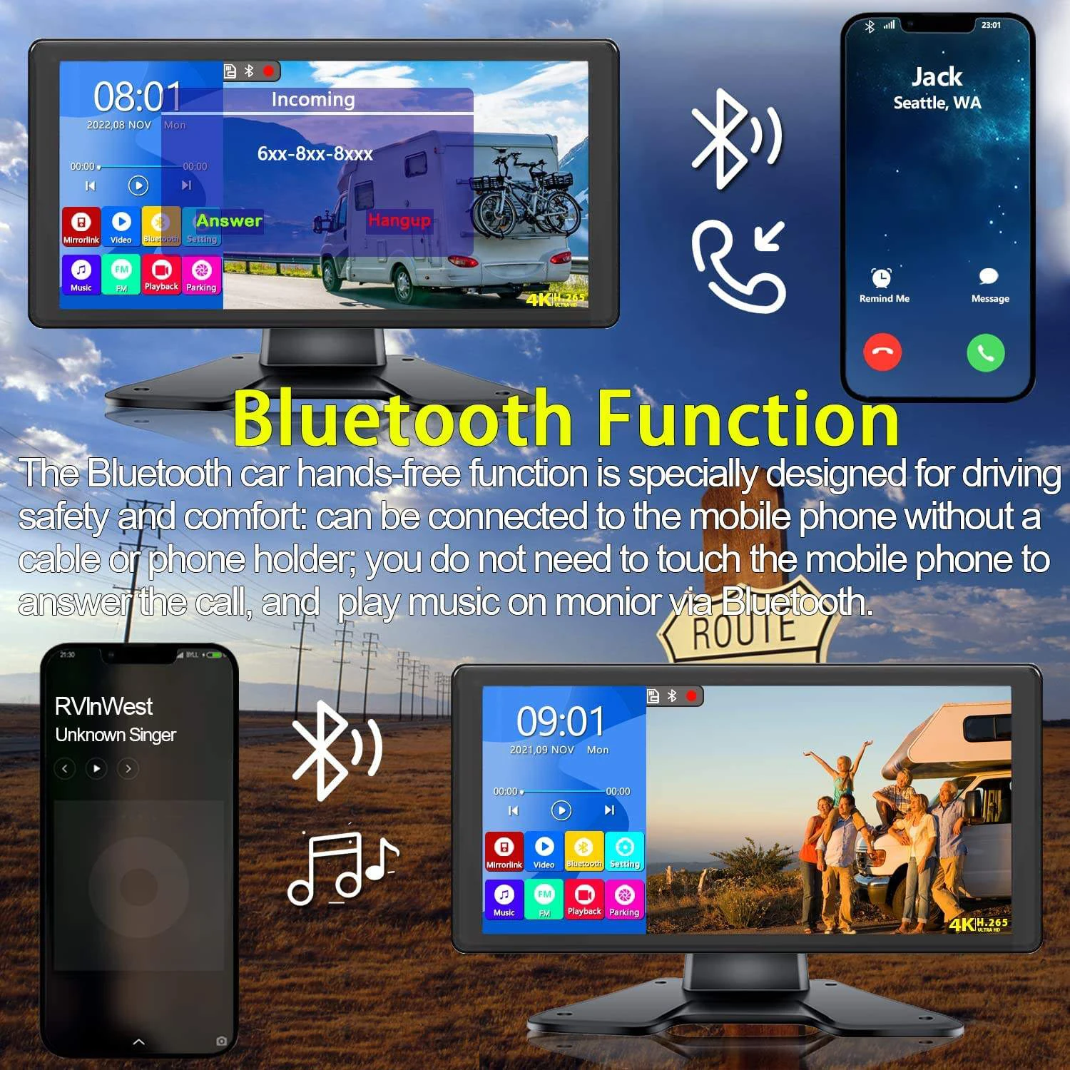 10,36 Zoll 4-Kanal AHD 1080P Kamera DVR Monitor mit Wide Surround View Bluetooth USB MP5 Player für LKW, Busse, Wohnmobile und Transporter