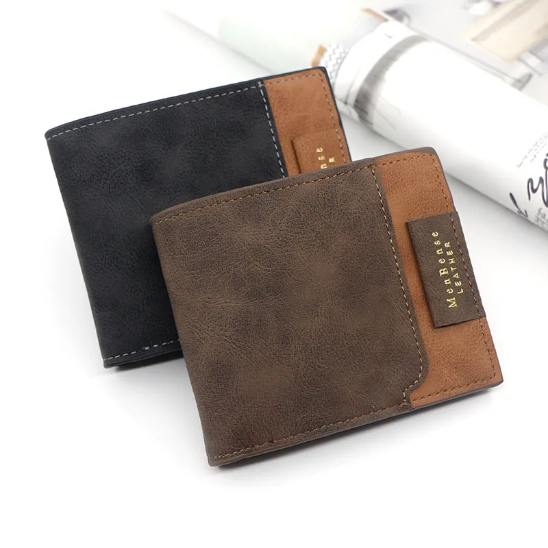 

New Men's Short Wallet PU Leather Frosted Stamping Print Large Capacity Three fold Bag Multi card Card loose-leaf Bag Wallet