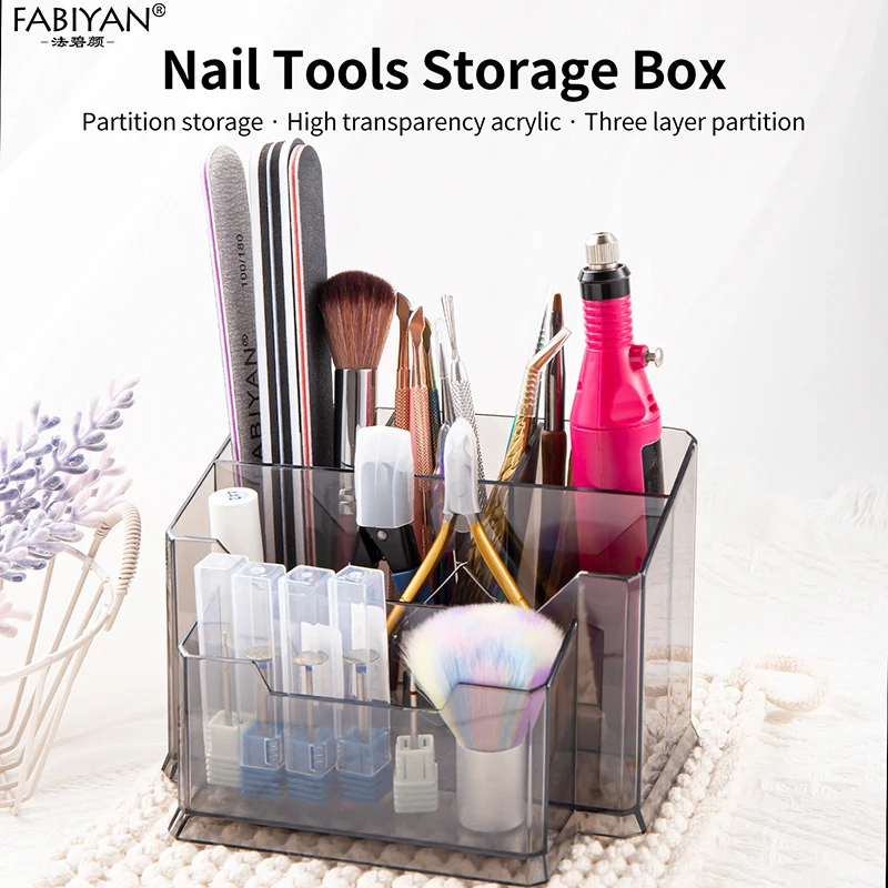 Acrylic Organizers For Nails Products 5-grid Partition Nail Polish Organizer Nail Display Stand Manicure Tools Storage Box