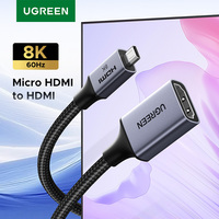 UGREEN Micro HDMI to HDMI Adapter 8K 60Hz 3D for GoPro Hero 7 Raspberry Pi 4 Sony Nikon with Braided HDMI Cable