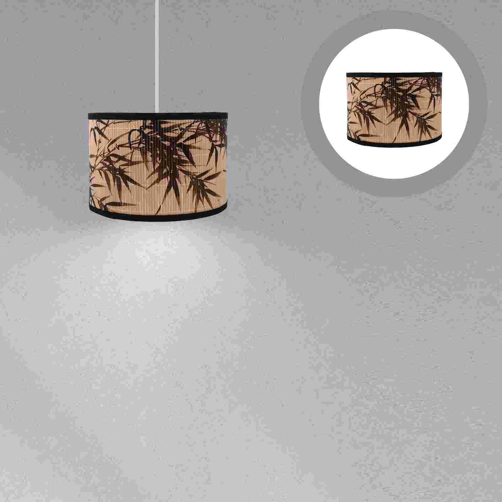 

Bamboo Lampshade Chandelier Floor Replacement Shades Household Decor for Pendant Light Retro Printing Weaving