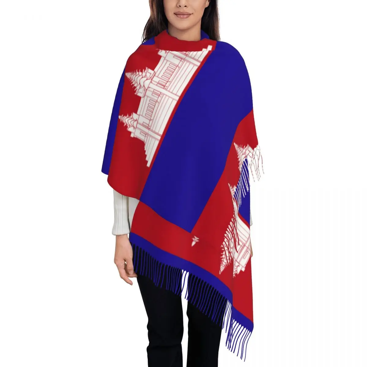 Cambodia Flag Women\'s Pashmina Shawl Wraps Fringe Scarf Long Large Scarf