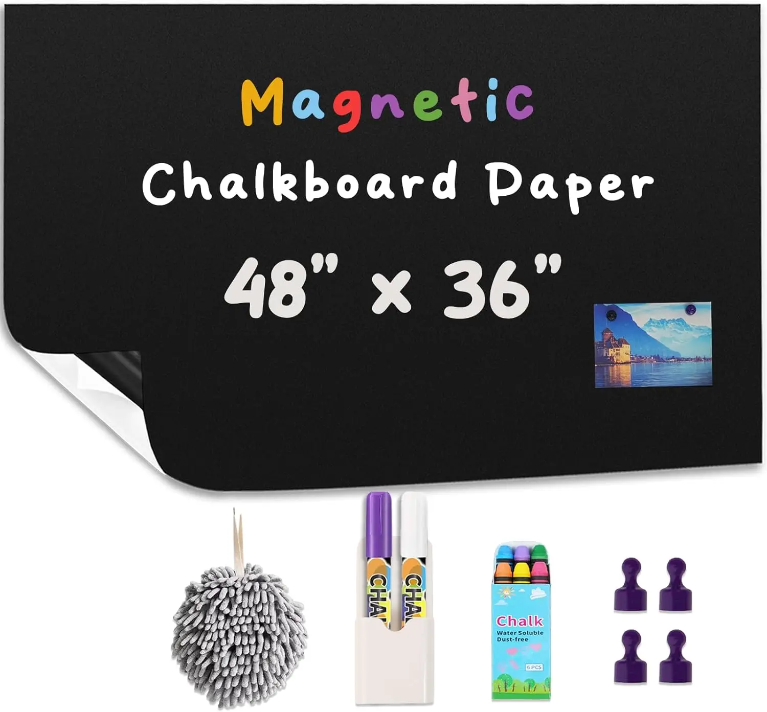 

Большая самоклеящаяся магнитная наклейка на стену для классной доски со стартовым комплектом, 48x36 дюймов, отклеивающаяся и приклеивающаяся для креативных стен