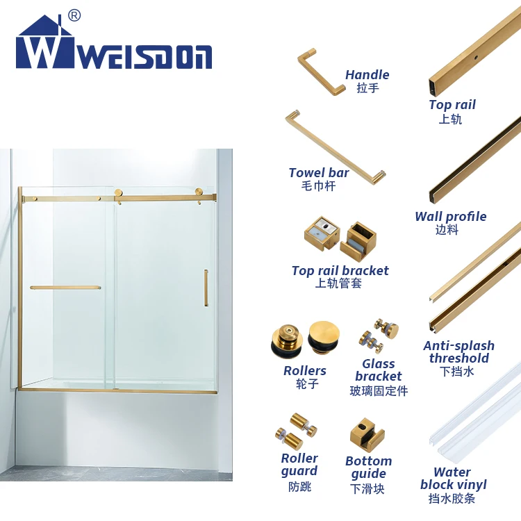 

Good Price Sliding Stainless Steel Rail System Screw Handle Roller Full Set Shower Door Hardware Without Glass