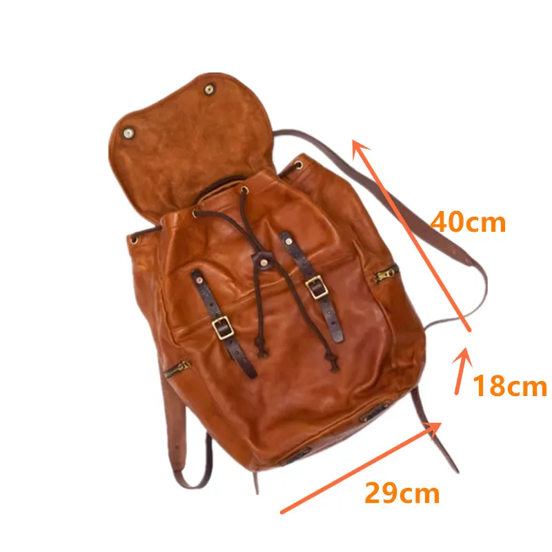 Outdoor travel high quality genuine leather men's large-capacity backpacks weekend daily handmade natural real cowhide schoolbag