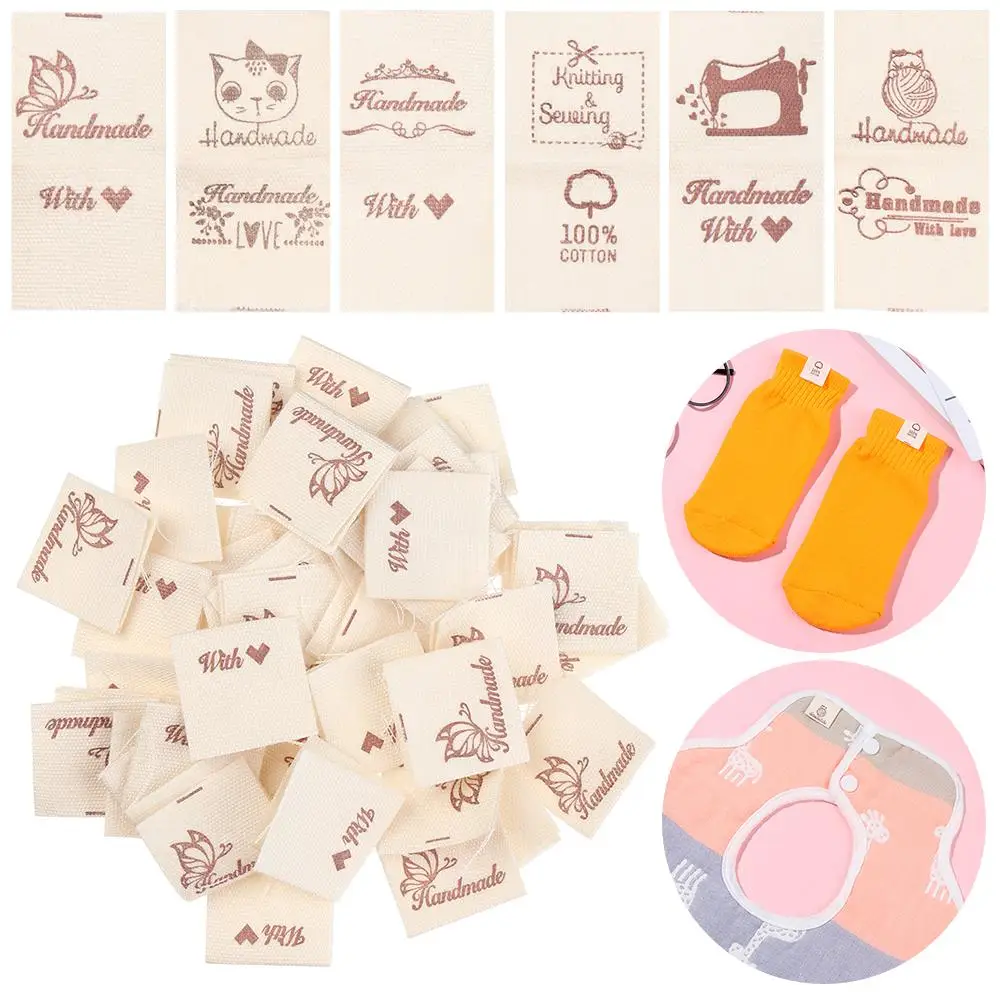 50PCS DIY Cartoon Cat Knitting Wool Ball Handmade With Love Clothing Tags Sewing Accessories Cloth Garment Labels