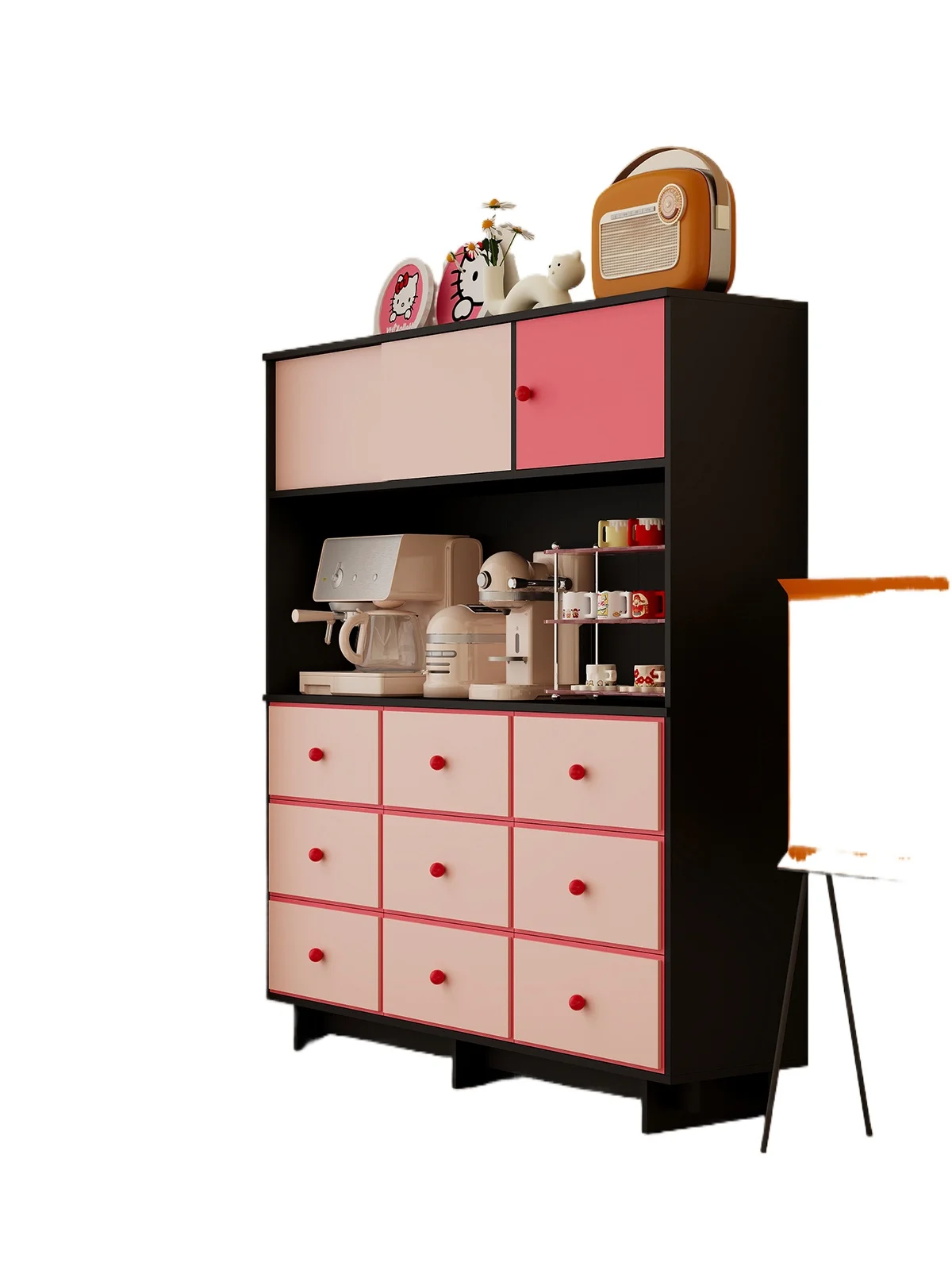 

Sideboard, solid wood board, 1.6m entryway, chest of drawers with upper shelves, multifunctional coffee cabinet