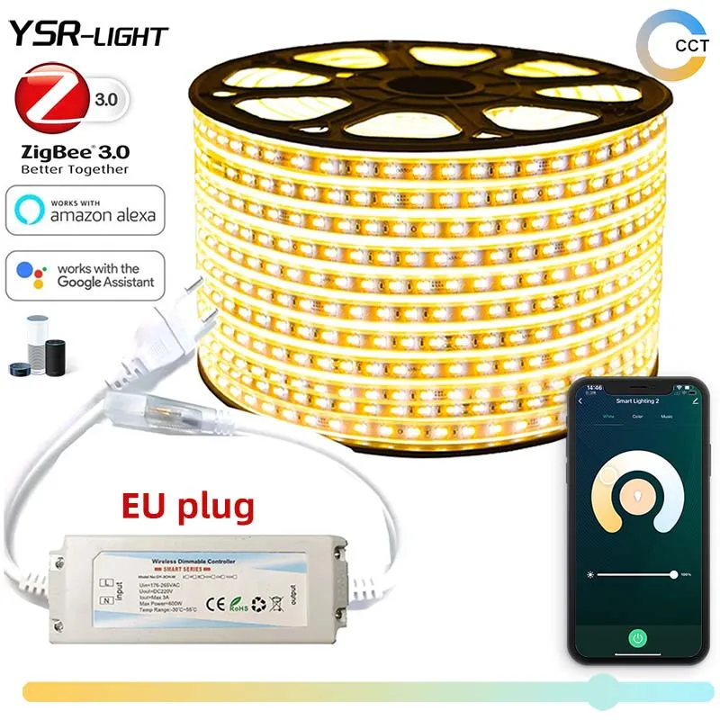 220V Zigbee 3.0 kontroler 1-15m CCT podwójna biała dioda LED 5050SMD LED Strip zdalny ściemniacz dla Echo tuya Smartthings Google