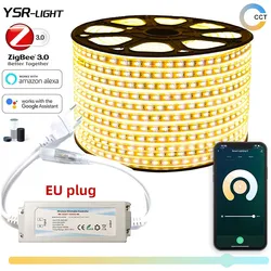 220V Zigbee 3.0 kontroler 1-15m CCT podwójna biała dioda LED 5050SMD LED Strip zdalny ściemniacz dla Echo tuya Smartthings Google