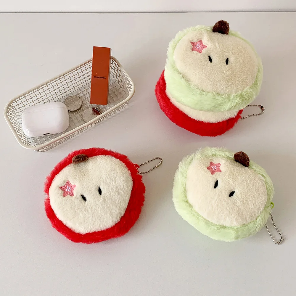 Creative Cute Cartoon Plush Apple Coin Purse Fashion Girl Pendant Storage Wallet Portable Large Capacity Makeup Bag Gifts
