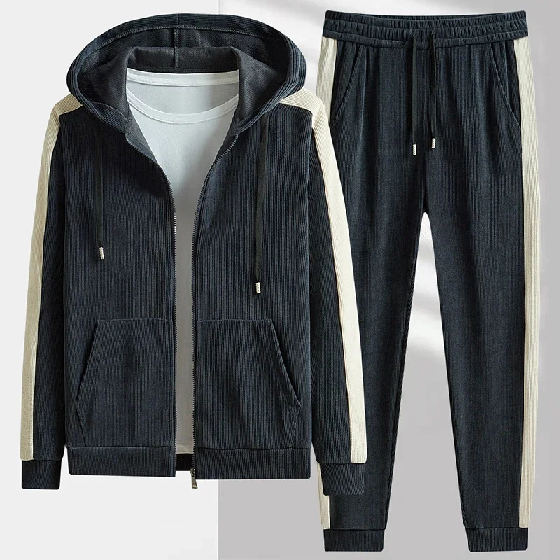 

New Brand Men's Casual Two-piece Hooded Sports Set Man Pants Jacket+Pants Tracksuit Men Fashion Sweatsuit