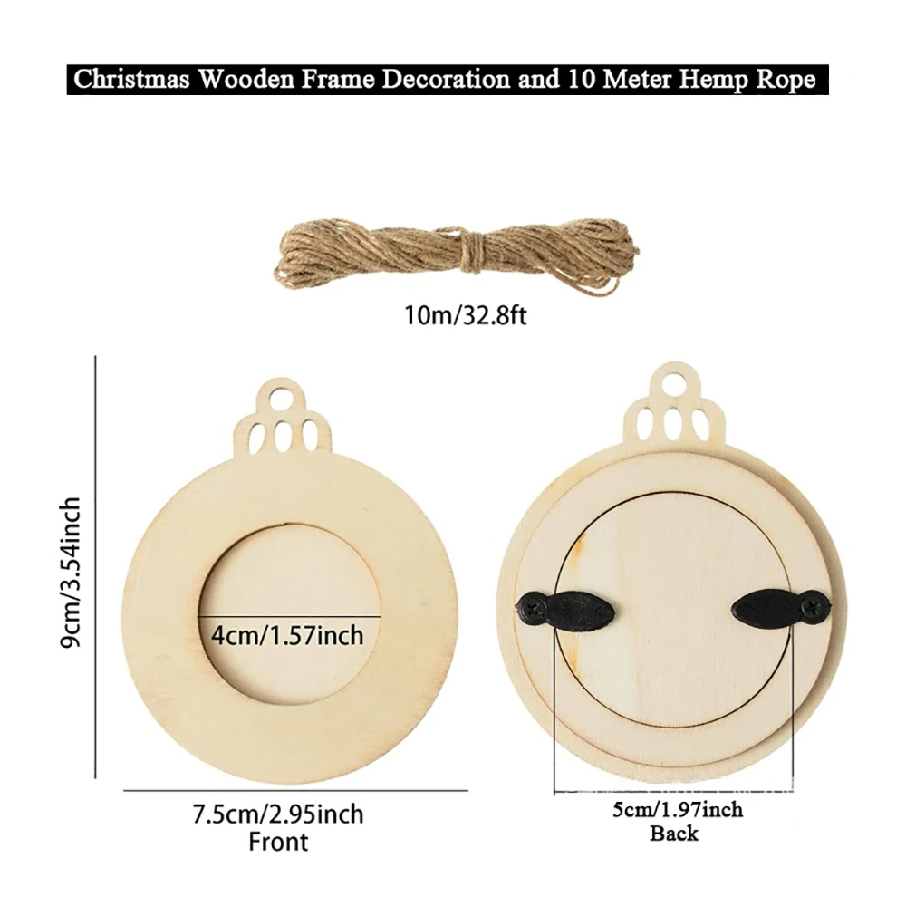 10pcs Christmas Picture Frame Ornaments Wooden Unfinished Frame Photo Hanging Ornament Christmas Ball Painting Set for DIY