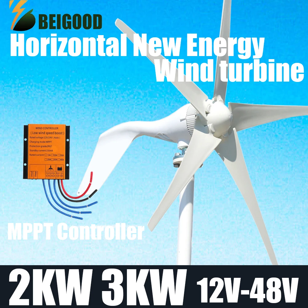 pequeno gerador horizontal de turbina eolica 2kw 3kw laminas laminas 12v 24v 48v controlador mppt livre para homeuse nova energia 01