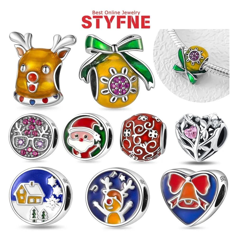 

Подвески из серебра 925 пробы, рождественский элемент, бисер, лось, Санта-Клаус, колокольчик, бусины для женщин, модные украшения своими руками, изысканные подарки, оригинальный браслет