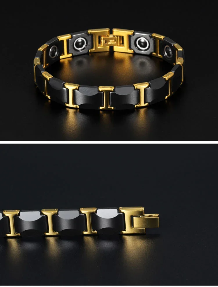 Minimalist Half Moon Arc Design Luxury Ceramic Bracelet for Men Titanium Steel Ceramic Magnetic Hematite Link Bracelets