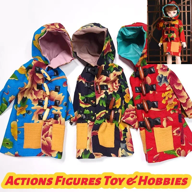 

1/4 BJD Doll Clothes Cotton Linen Double-layer Jacket Coat Chinese Pattern Retro Hooded Coat For 38-45cm Action Figure Dolls