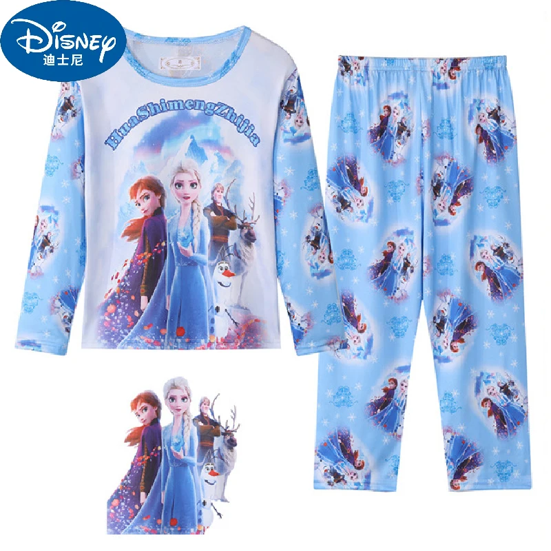 Disney Anime Frozen Pajamas Set Kawaii Elsa Anna Nightwear Cartoon Olaf Children\'s Clothing Sets Girl Kids Gifts