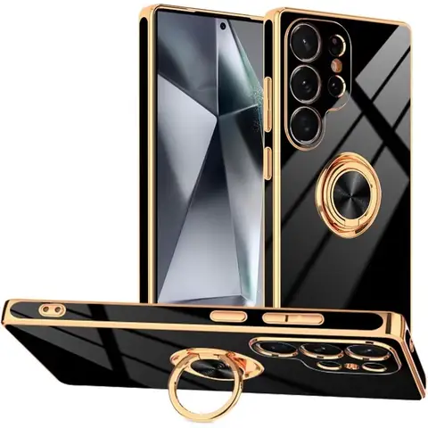 Luxury Plating Magnetic 360°Ring Holder Phone Case For Samsung Galaxy S25 Ultra S24 S23 FE S22 S21 S20 S10 Plus Back Cover Funda