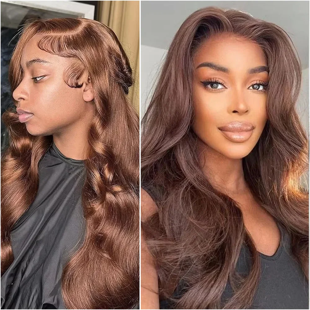

40-дюймовый цветной объемный волнистый шоколадно-коричневый парик фронтальной части шнурка 13x6 HD парики фронтальной части шнурка 100% бразильские человеческие волосы для женщин