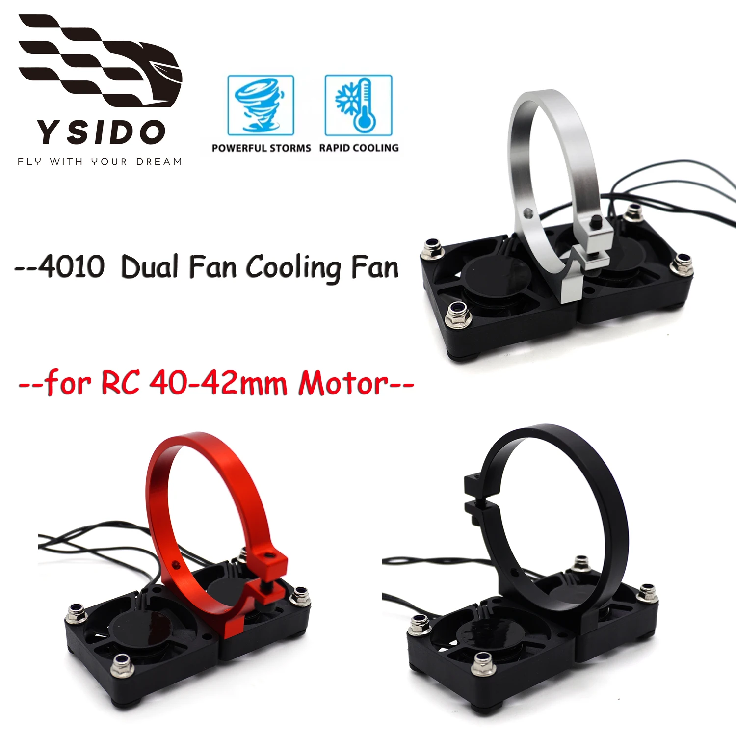 

4010 RC Motor Cooling Fan Heatsink Dual Fans 20000RPM w/ 49mm/56mm Holder Adjustable Mount for RC 4274 4268 4068 4074 4082 Motor