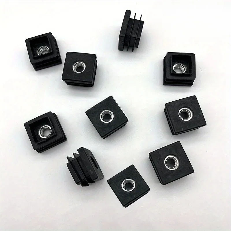 M8 rubber 25mm square tube insert with stainless steel nut, protective tube plug for furniture floor protection