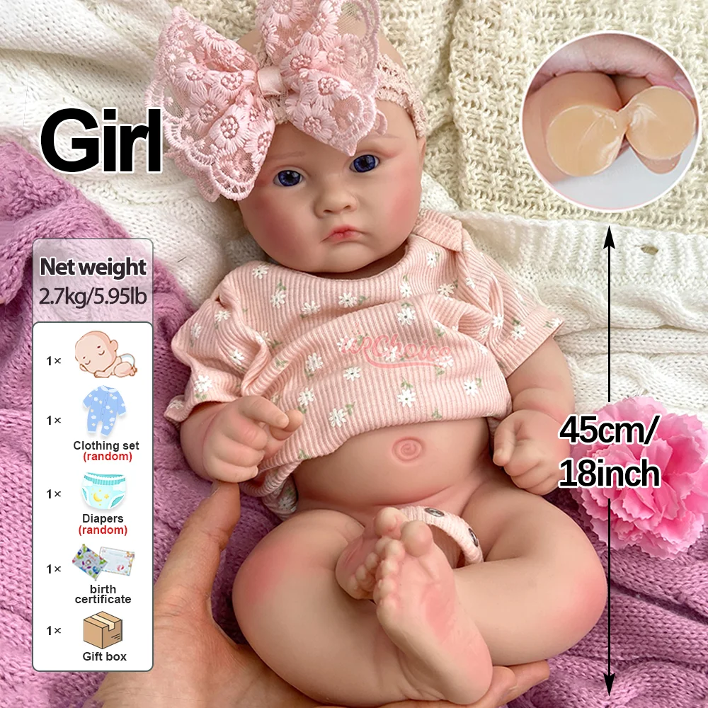 Bocca aperta 18 "fatta a mano in silicone rinato bambina ponderata 6 libbre paffuta 3D dipinta bambola appena nata per regali di compleanno per artisti spagnoli