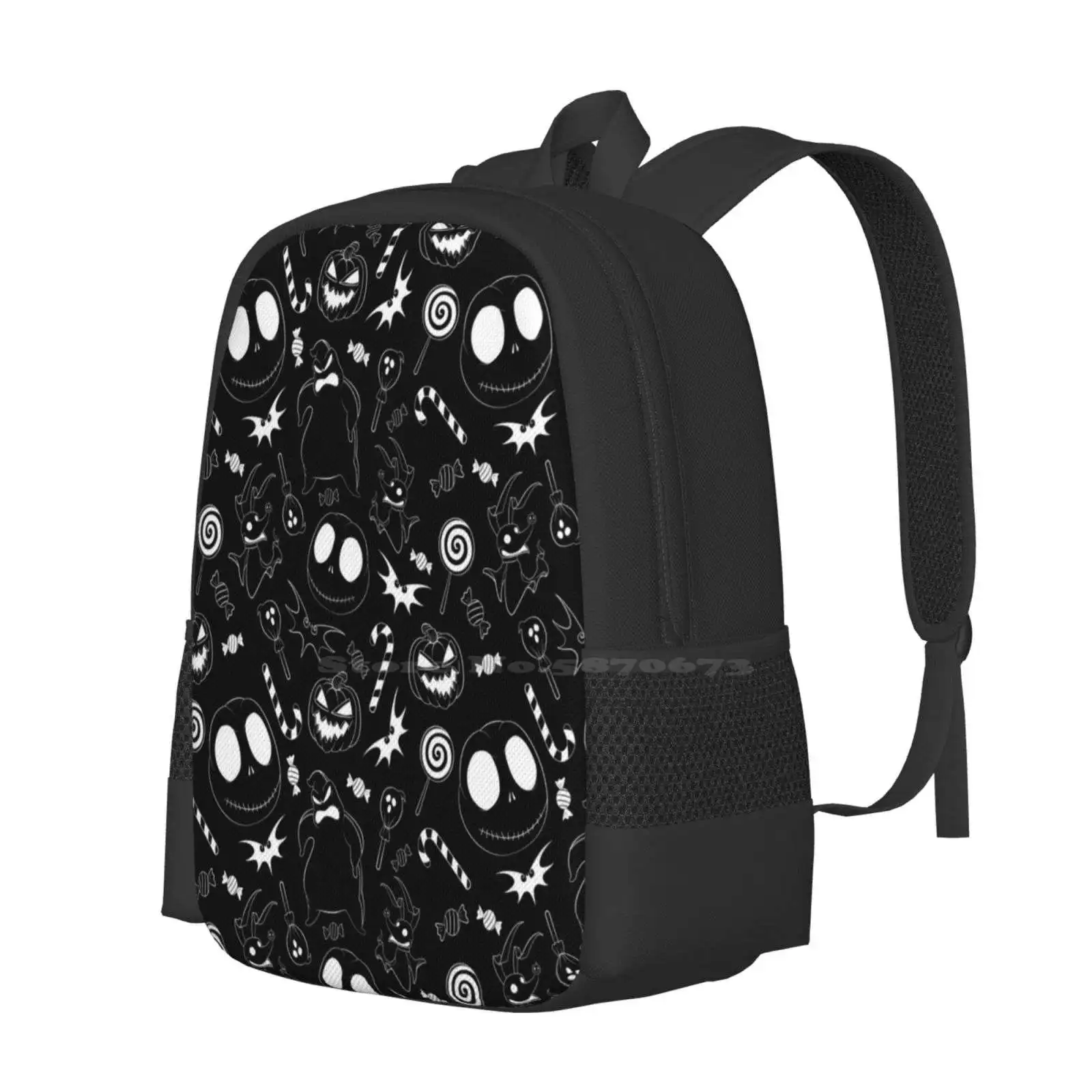 Halloween Nightmare-Black & White Pattern School Bags Travel Laptop Backpack Halloween Christmas Jack Skellington Zero Dog