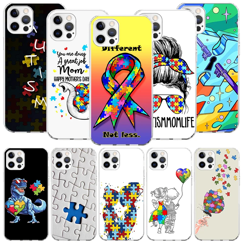 Autism Support Puzzle Phone Case For iPhone 16 15 Plus 11 14 Pro Max 13 12 Mini XS X 7 8 + SE Pattern Customized Couqe Cover 11