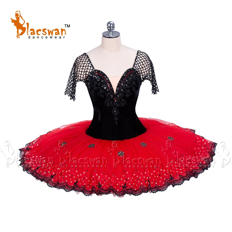 Vermelho e preto profissional feito sob encomenda estilo espanhol bailarina palco traje paquita variação tutu be019