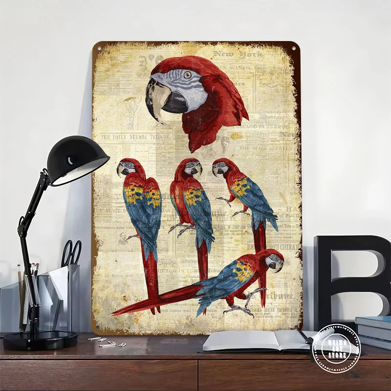Red Macaw 3D Texture Printed Poster Custom Vintage Metal Tin Plate Sign for Wall Art Garage Decoration Room Home Decor Luxury