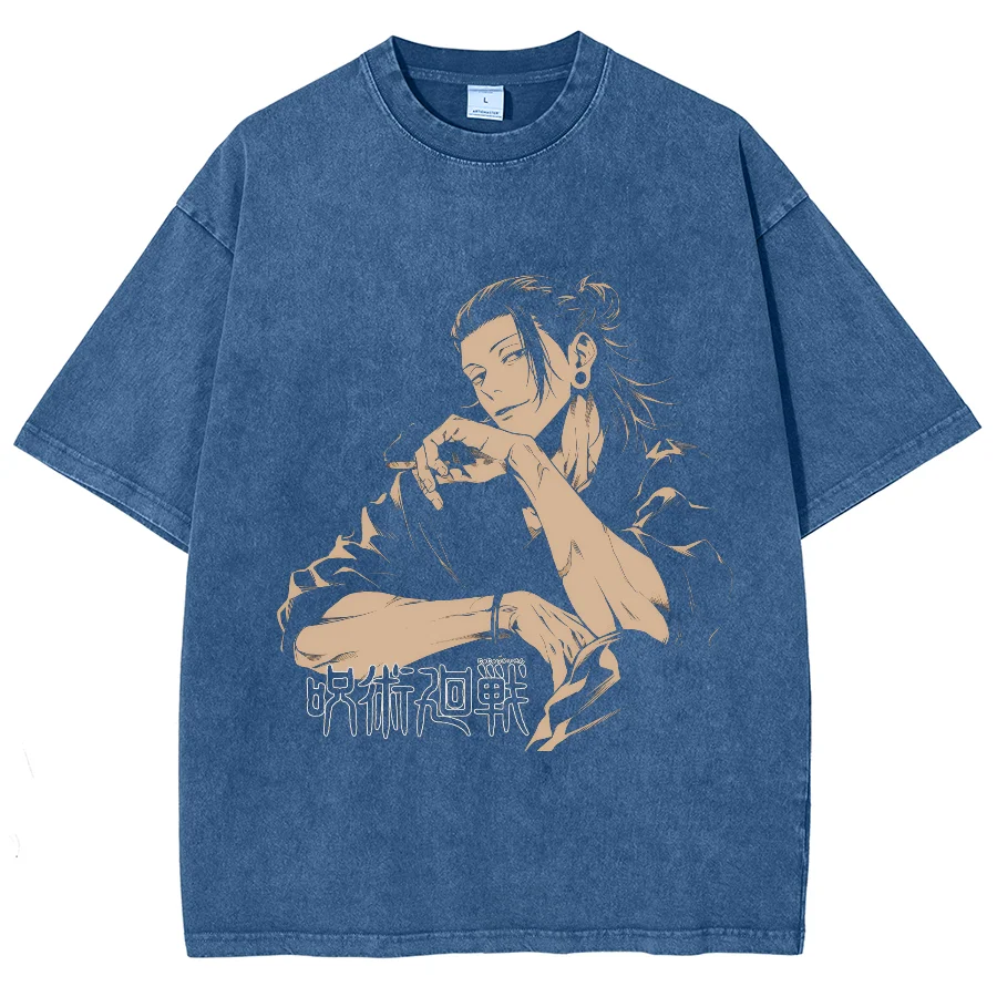 Anime Graphic Tees Womens Hip Hop Cartoon Graphic Print T-shirt Harajuku Funny Japanese Style Anime Washed T shirts for Men