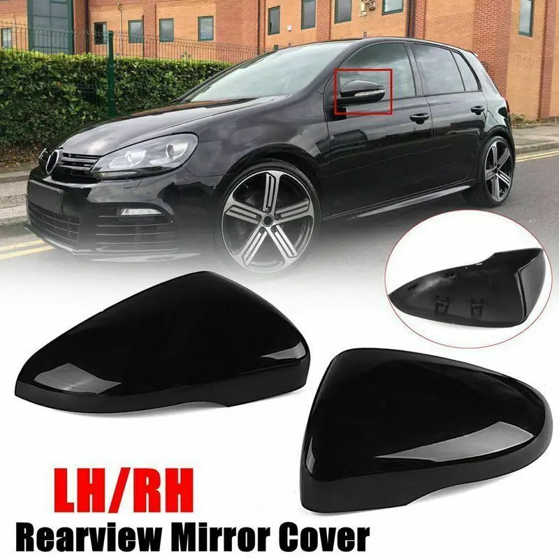 1Pair Left&Right Gloss Black Wing Mirror Cover Cap Casing For VW Touran Golf MK6 5K085753 Auto Reversing Mirror Shell Replacemnt