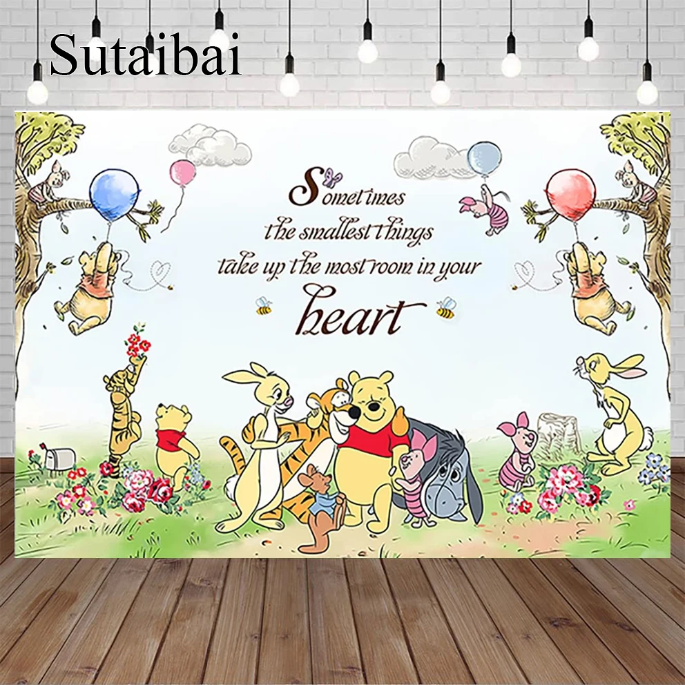 

Winnie Backdrop for Party Classic Winnie Photo Backgrounds Vintage Pooh Bear Baby Shower Banner for Birthday Decoration