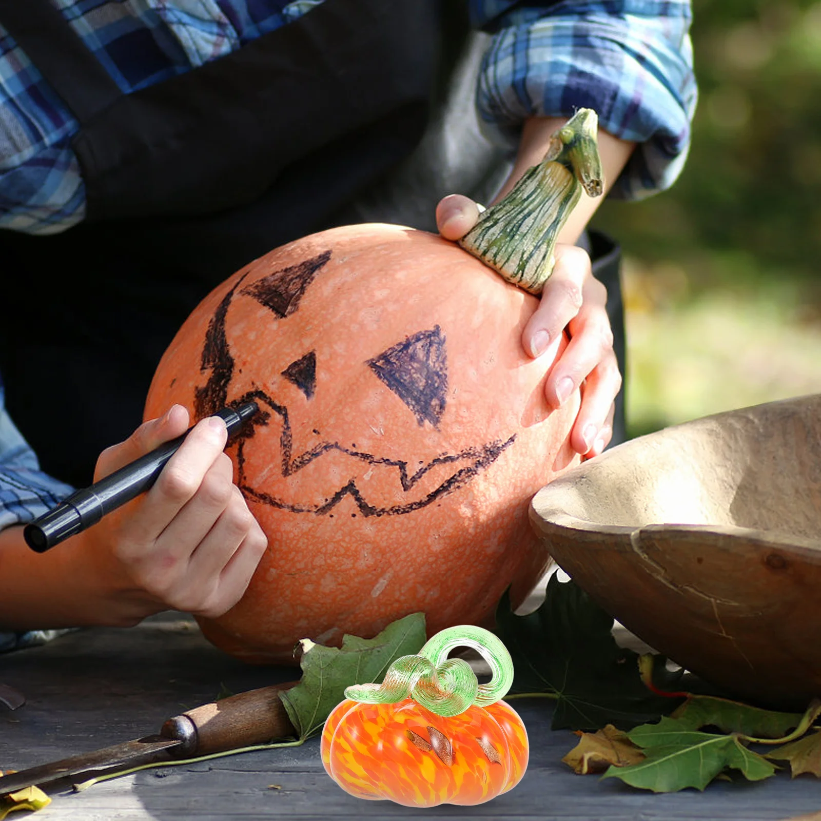

Thanksgiving Glass Pumpkin Orange 80mm Handmade Blown Glass Pumpkin Table Decor Fall Harvest Halloween Decoration