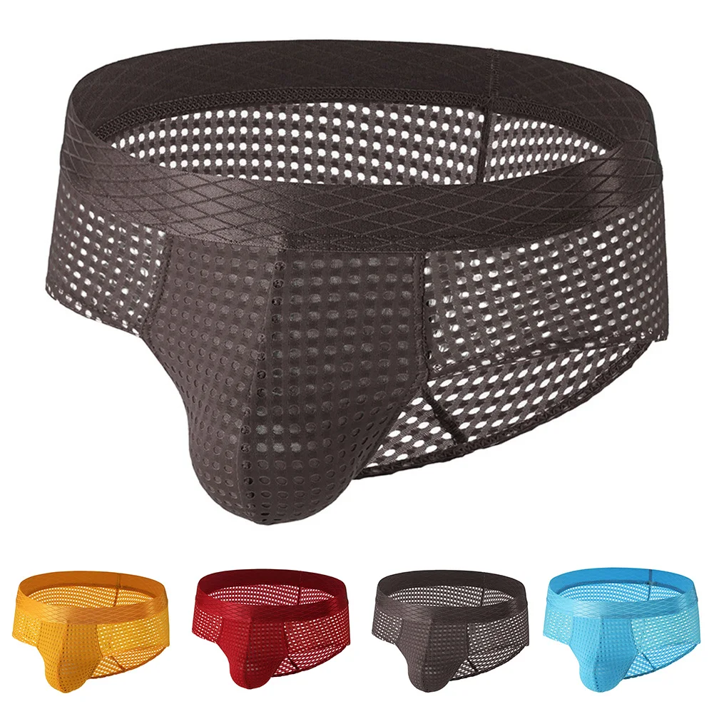 Men Ice Silk Brief Underwear For Man Panties Breathable Lingerie Ultra Hot Trunks Sissy Pouch Hollow Mid-rise Men's Underpants