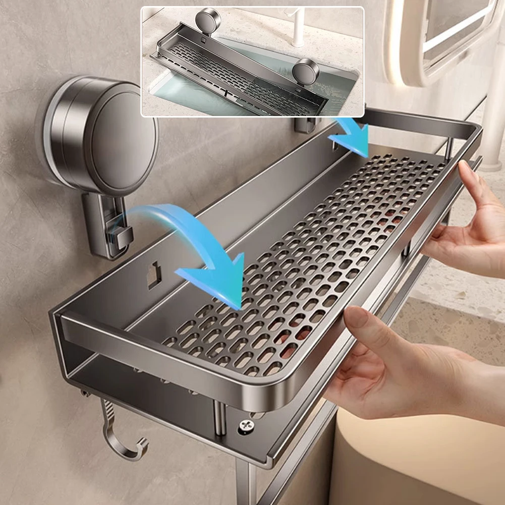 

Набор из 1 шт. настенных алюминиевых полок для ванной комнаты с крючками, нержавеющий настенный органайзер для душа для небольших помещений