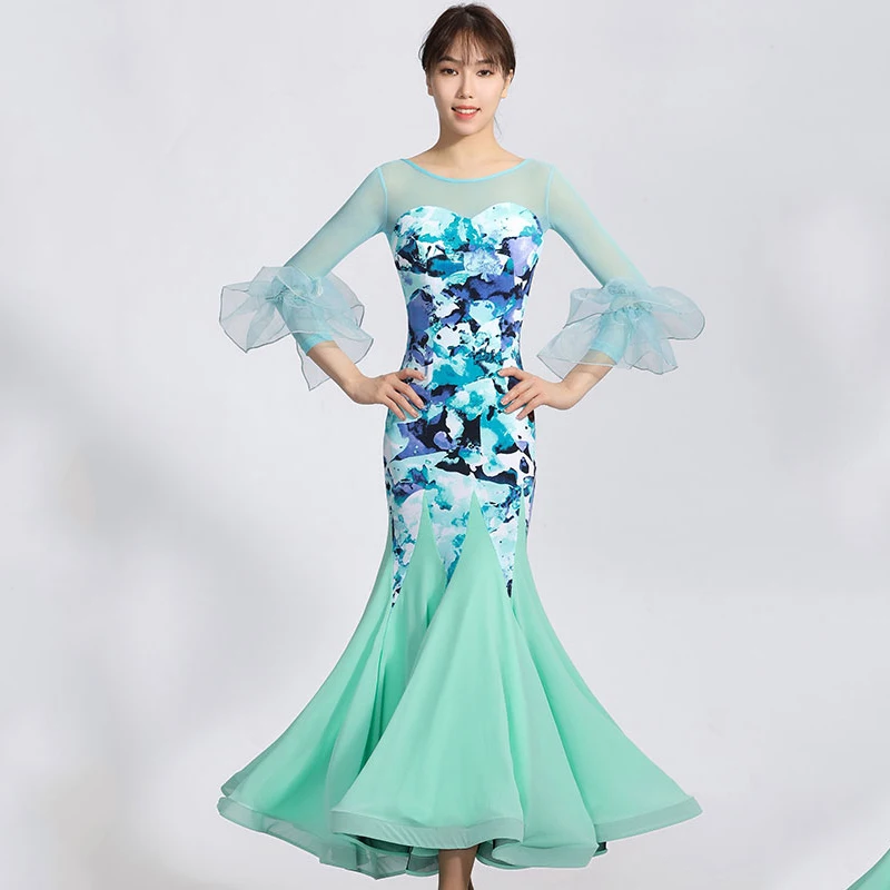 

Modern Dance Dress Organza Lotus Leaf Waltz Performance Competition Clothing For Women International Standard Dance Wear DN12096