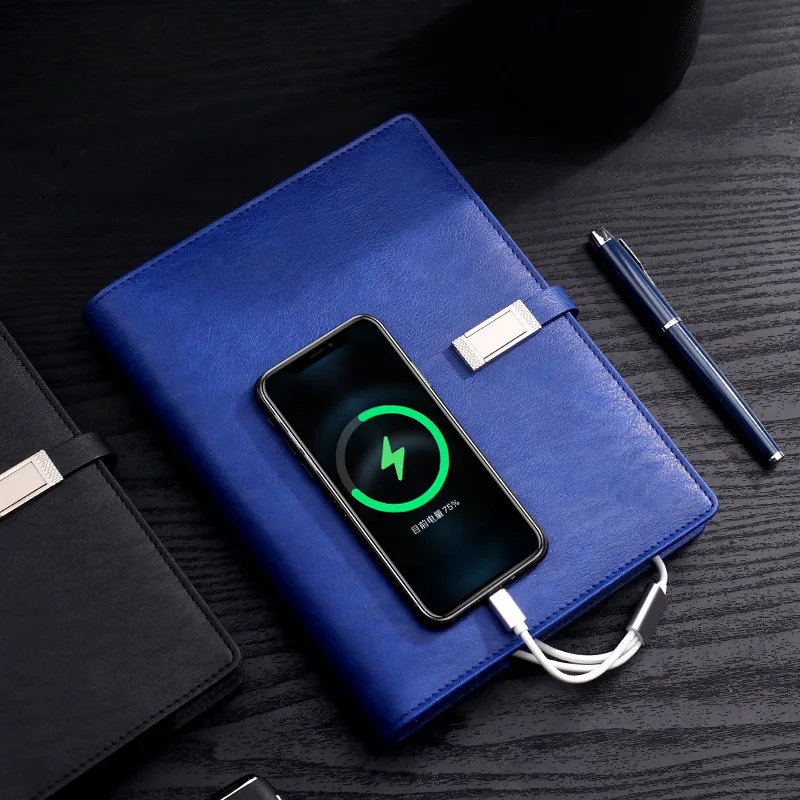 A5 Loose Leaf Notebook with 8000 mAh Power Bank, Wireless Charging Business Planner with 160 Pages Thick Paper, USB Flash Drive