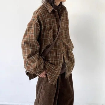 Camisa Cargo con bolsillo a rayas Vintage para hombre y mujer, camisa de manga larga informal sencilla de estilo universitario, primavera y otoño