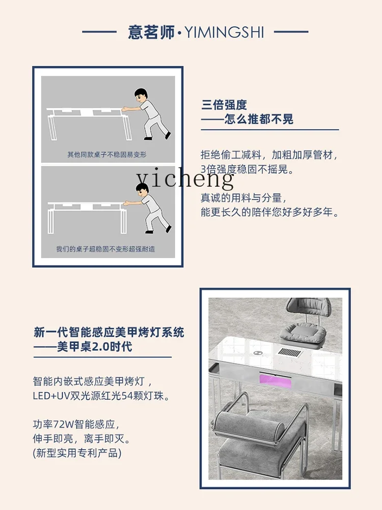 ZZk Nail Table and Chair Set Single Double Three-Person Marble Paint Nail Salon Table and Chair