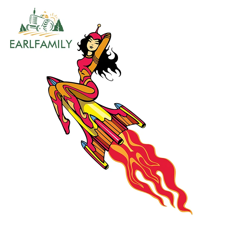 EARLFAMILY Sexy Space Girl Pin Up Cool Personality Car Stickers Retro Graffiti Motorcycle Decals Waterproof VAN Vehicle Decor