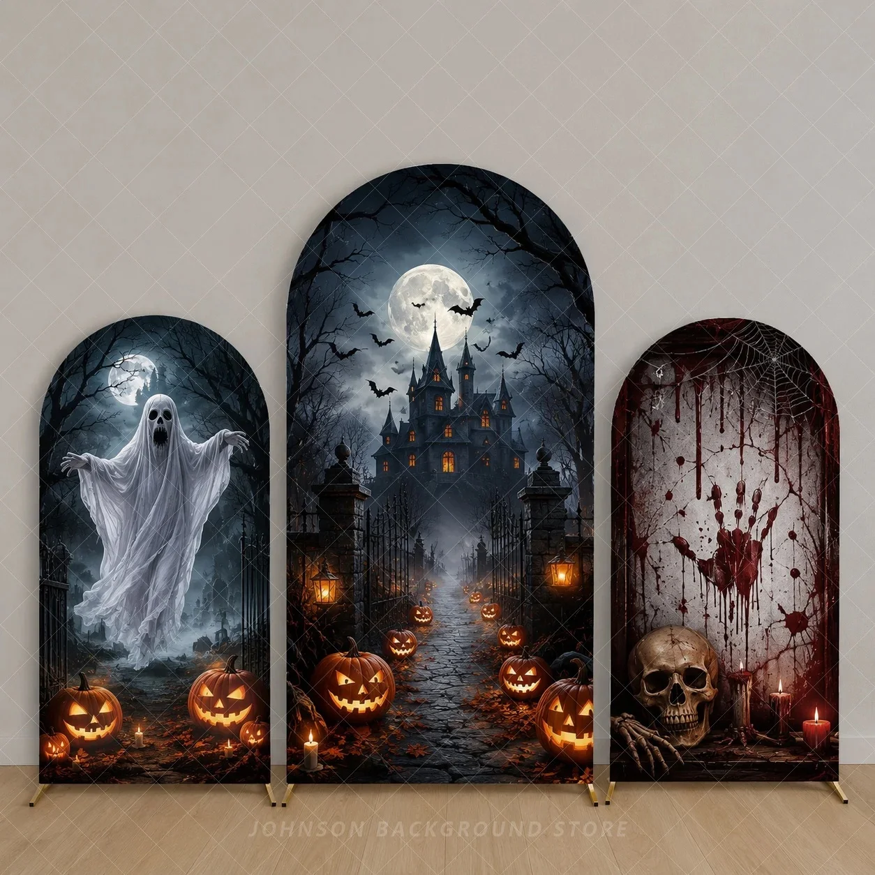 Halloween Haunted House Ghost Pumpkin Party Arch Backdrop Covers Spooky Halloween Decorations background