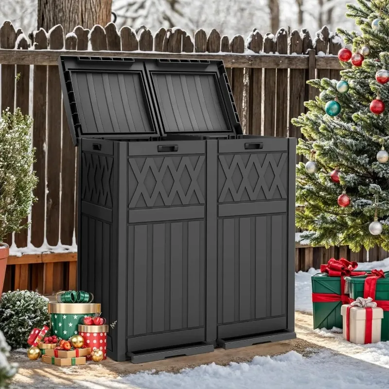 

76 Gallon Garbage Dual Can, Resin Outdoor Trash Can with Tiered Lid and Drip Tray, Waterproof Trash Bin for Patio