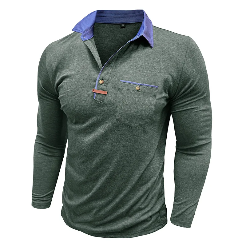 Langarm-Poloshirt für Herren, lässig, schmale Passform, Henley-Kragen, T-Shirt mit Tasche, Smart Blend Tops – Detail 16