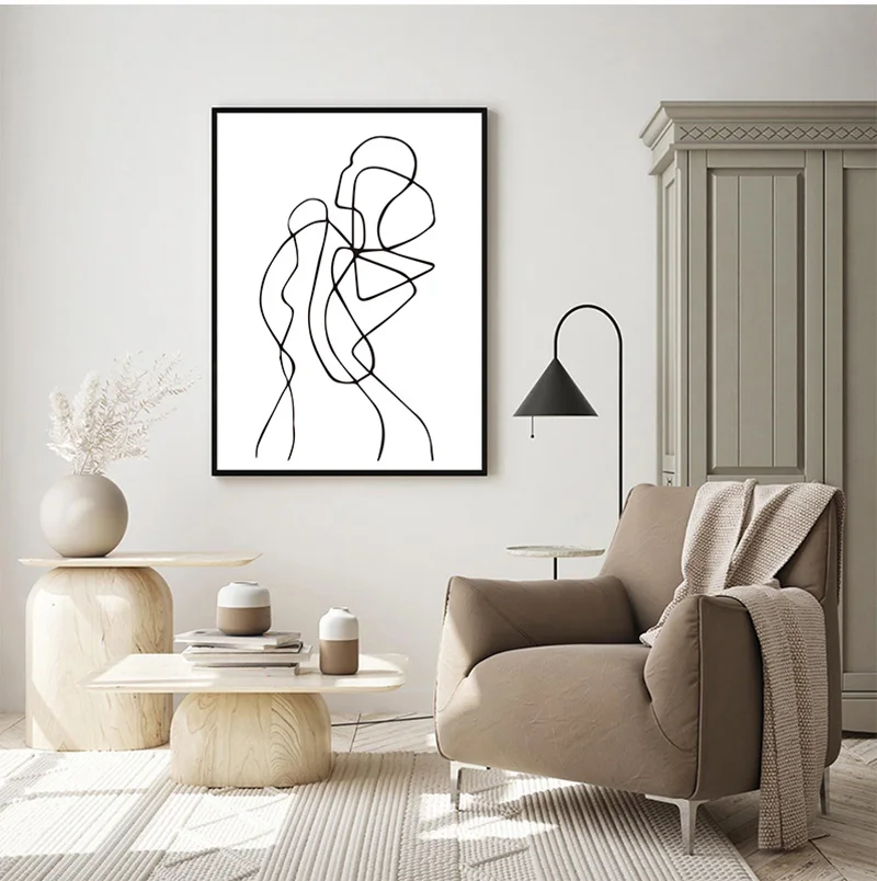 الملصقات مجردة الحد الأدنى الرسم على لوحات القماش الجدارية خط الجسم الوجه الفن يطبع الشمال جدار صور لغرفة المعيشة الديكور #5