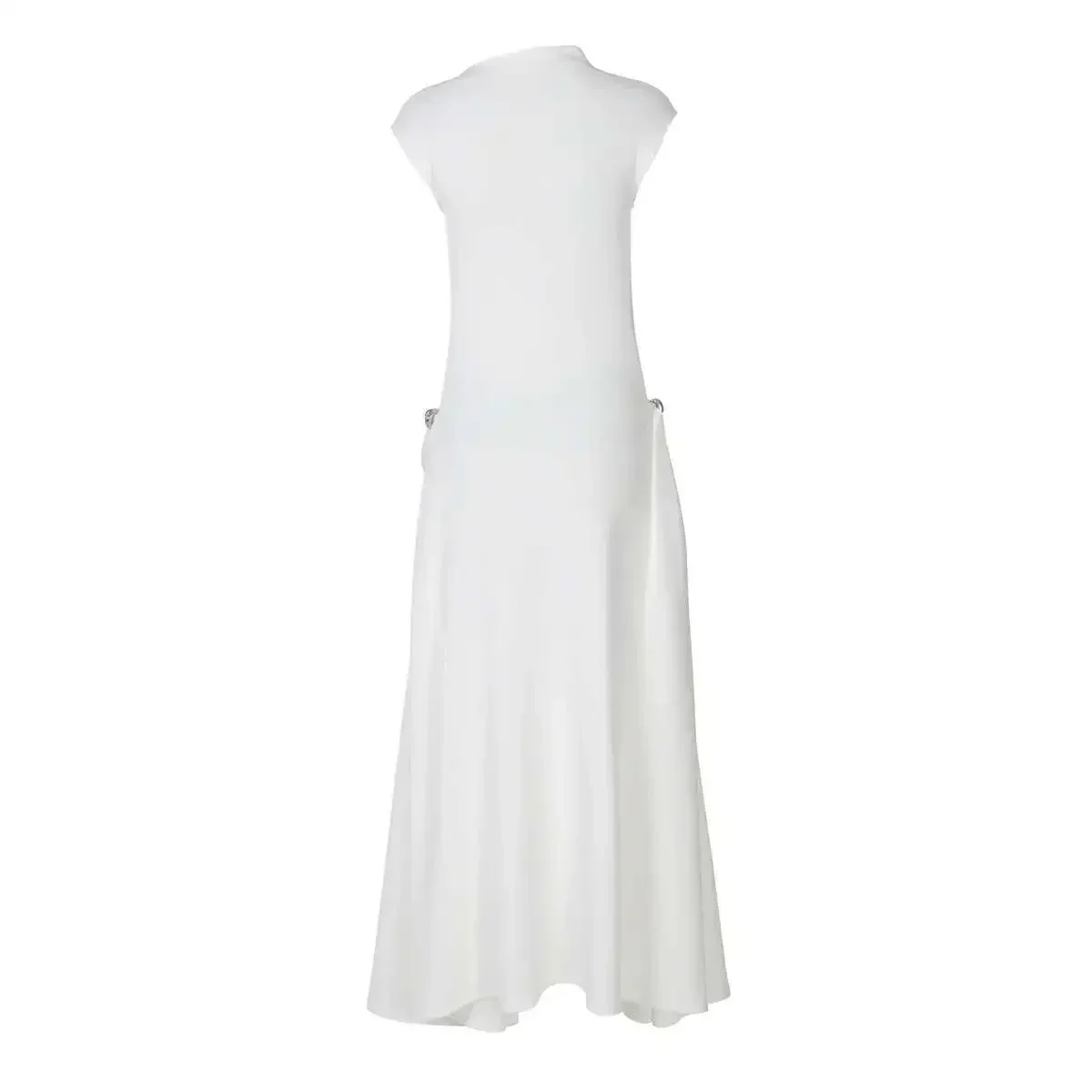 Sommerliches, neues, ärmelloses Damenkleid in Uni-Farbe, tailliert, lässiges Midikleid – Detail 23