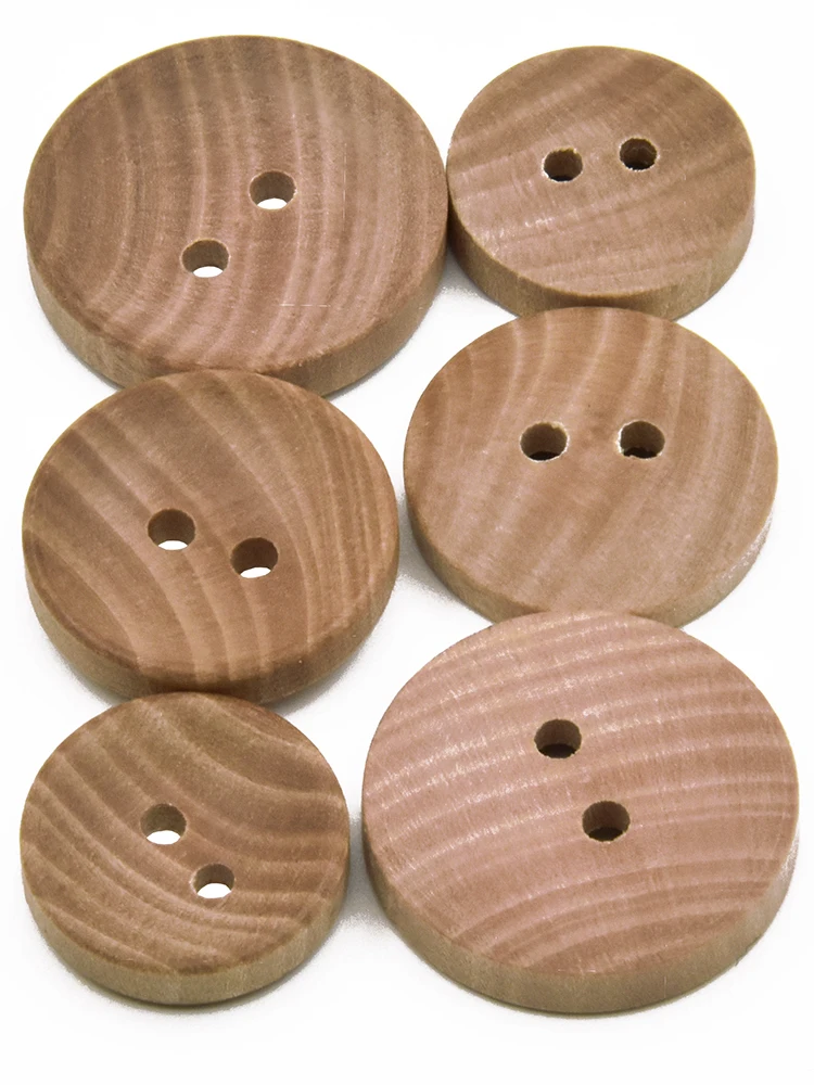 30PCs Natural Color Camellia Wood Grain Wooden Buttons 15mm 18mm 20mm Sewing Accesories For Clothes Decorative 2 Holes Button