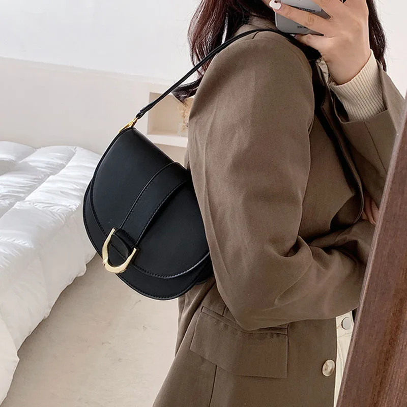 

Women 2025 Autumn Winter Fashion Quality Hand-held Saddle Bag Adjustable Strap Single-shoulder Crossbody Bag Work Underarm Bag