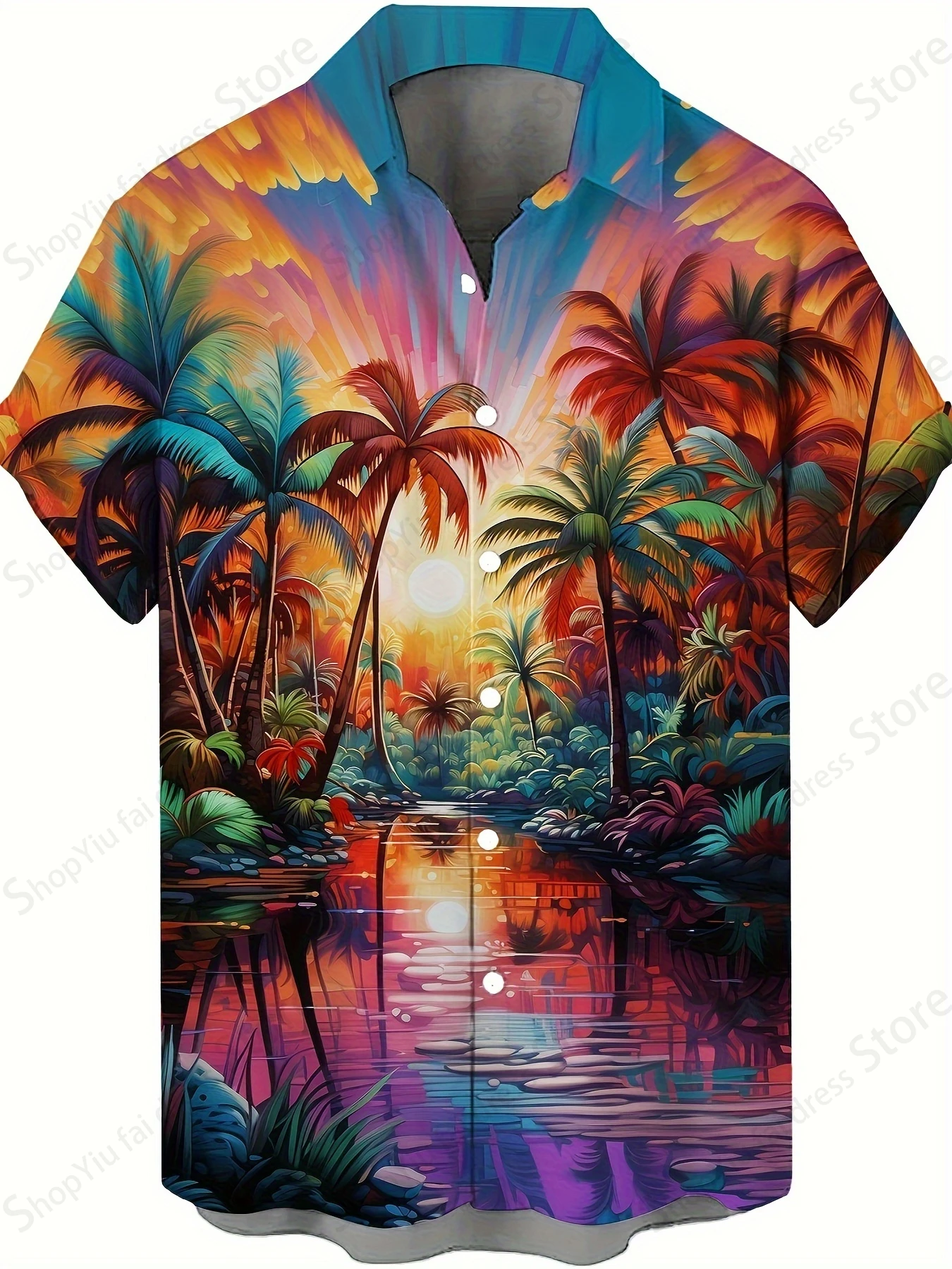 قميص هاواي للرجال بأكمام قصيرة ، نمط المراكب الشراعية ، طباعة ثلاثية الأبعاد ، أزياء غير رسمية ، زر رفع كامل ، عطلة هاواي