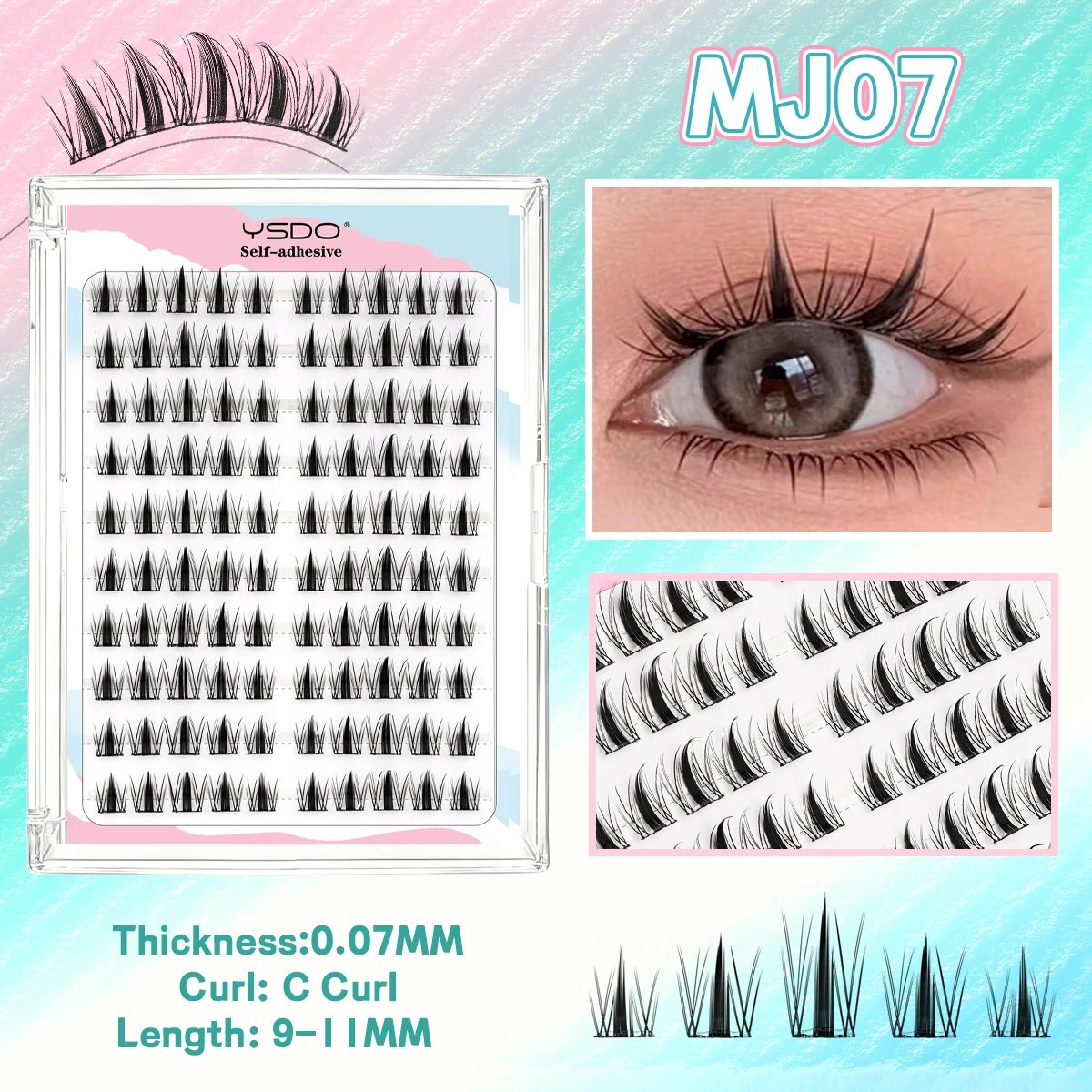 YSDO Selbstklebende Wimpern, 10 Reihen, DIY, natürliche Cluster-Wimpern mit Pinzette, kein Kleber erforderlich, individuelle Wimpernverlängerung, wiederverwendbar – Detail 23